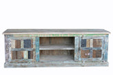 Rainbow Block Print Reclaimed boat wood Carved Panel Entertainment Unit TV Stand 153X45X61 CM